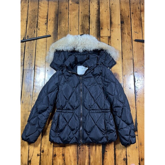 Coach Women’s XS Down Puffer Coat Coyote Fur Trim Hood Jacket Black Quilted - Picture 2 of 10